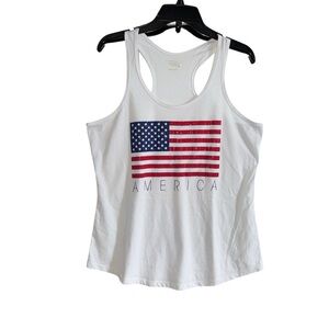 MTA Sport Women’s White American Bedazzled Flag Racerback Tank Top Size Large